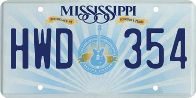 MS license plate HWD354