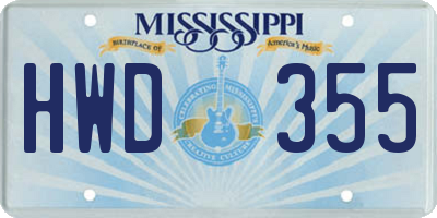 MS license plate HWD355