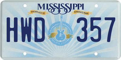 MS license plate HWD357