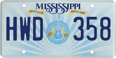 MS license plate HWD358