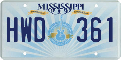 MS license plate HWD361