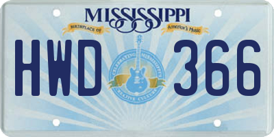MS license plate HWD366