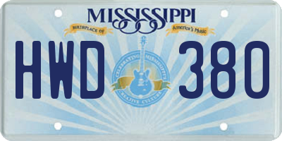 MS license plate HWD380