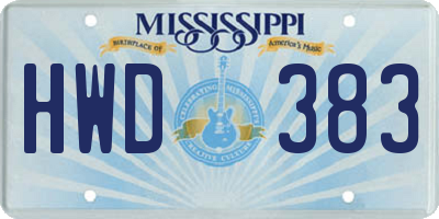 MS license plate HWD383