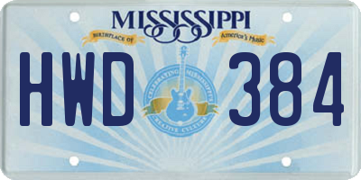 MS license plate HWD384