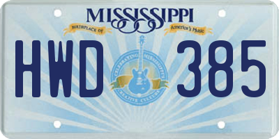 MS license plate HWD385