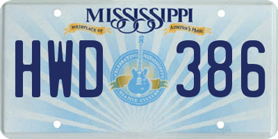 MS license plate HWD386