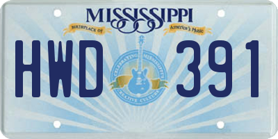 MS license plate HWD391