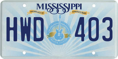 MS license plate HWD403