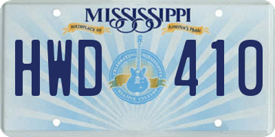 MS license plate HWD410