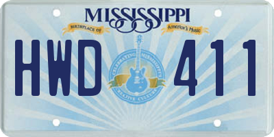 MS license plate HWD411