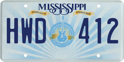 MS license plate HWD412