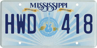 MS license plate HWD418