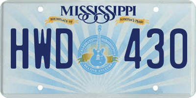 MS license plate HWD430