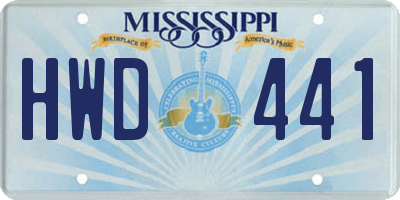 MS license plate HWD441