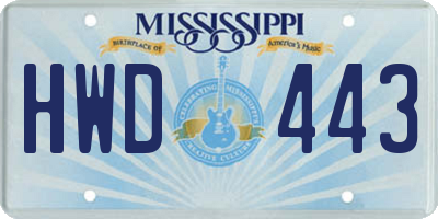 MS license plate HWD443