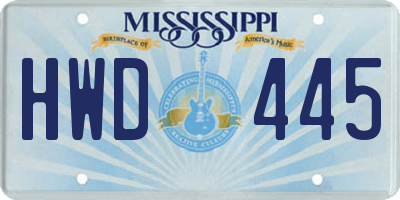 MS license plate HWD445