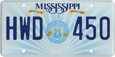 MS license plate HWD450