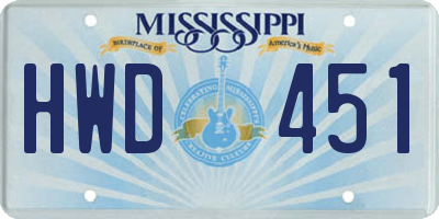 MS license plate HWD451