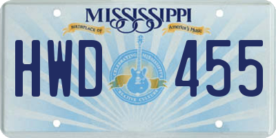 MS license plate HWD455