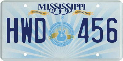 MS license plate HWD456
