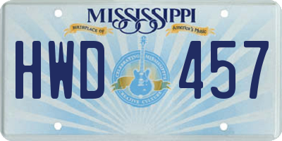 MS license plate HWD457