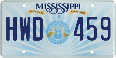 MS license plate HWD459