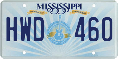 MS license plate HWD460