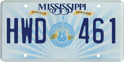 MS license plate HWD461