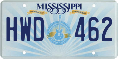MS license plate HWD462