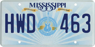 MS license plate HWD463