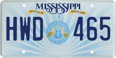 MS license plate HWD465