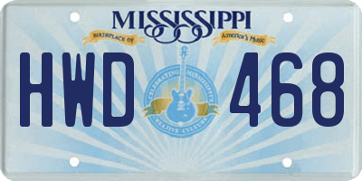 MS license plate HWD468