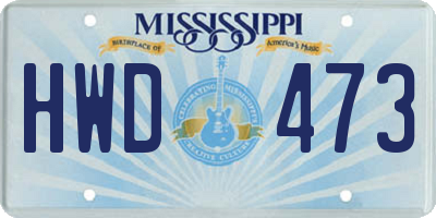 MS license plate HWD473