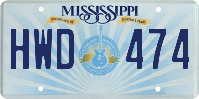MS license plate HWD474