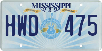 MS license plate HWD475