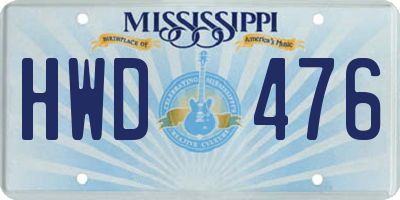 MS license plate HWD476