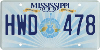 MS license plate HWD478