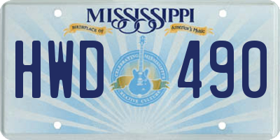 MS license plate HWD490