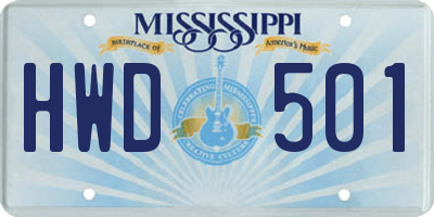MS license plate HWD501
