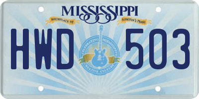 MS license plate HWD503