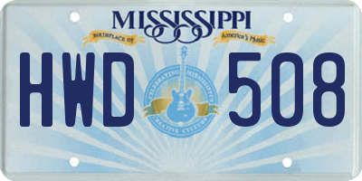 MS license plate HWD508
