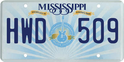 MS license plate HWD509