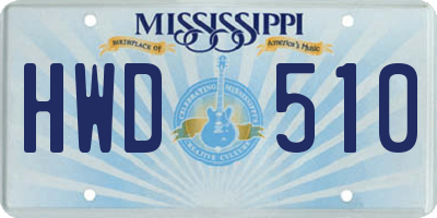 MS license plate HWD510