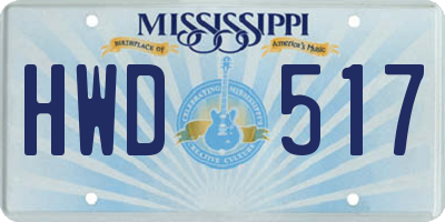 MS license plate HWD517