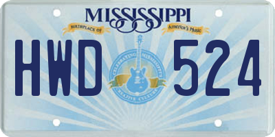 MS license plate HWD524