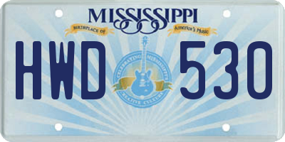 MS license plate HWD530