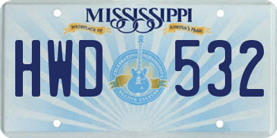 MS license plate HWD532