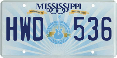 MS license plate HWD536