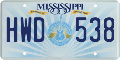 MS license plate HWD538